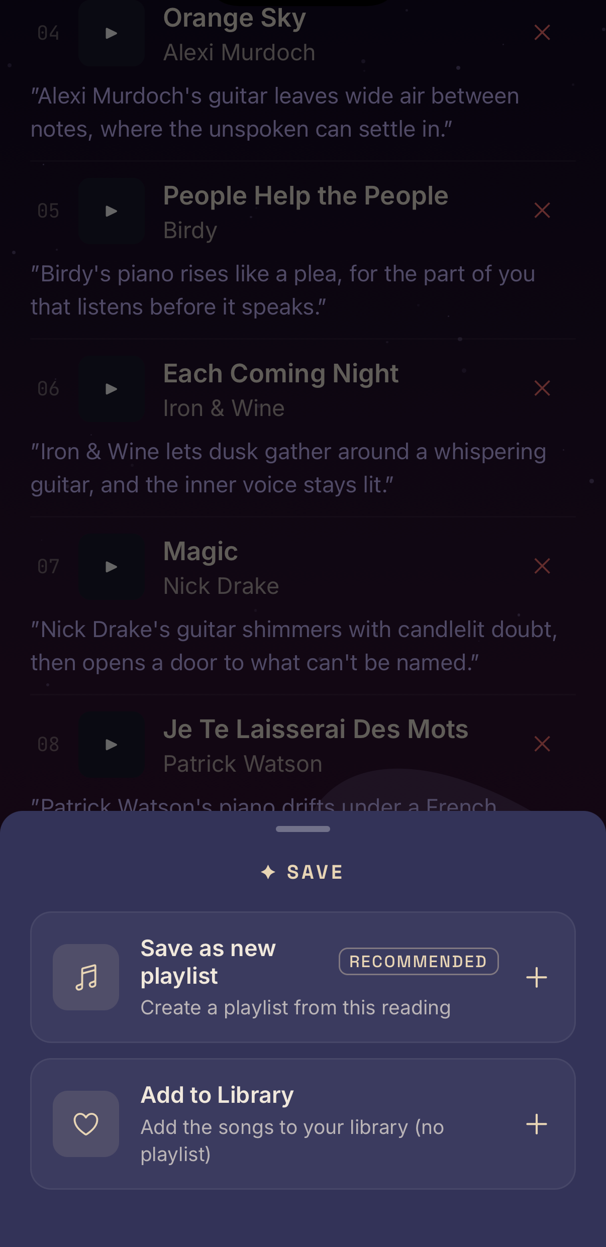 Save to Apple Music screen